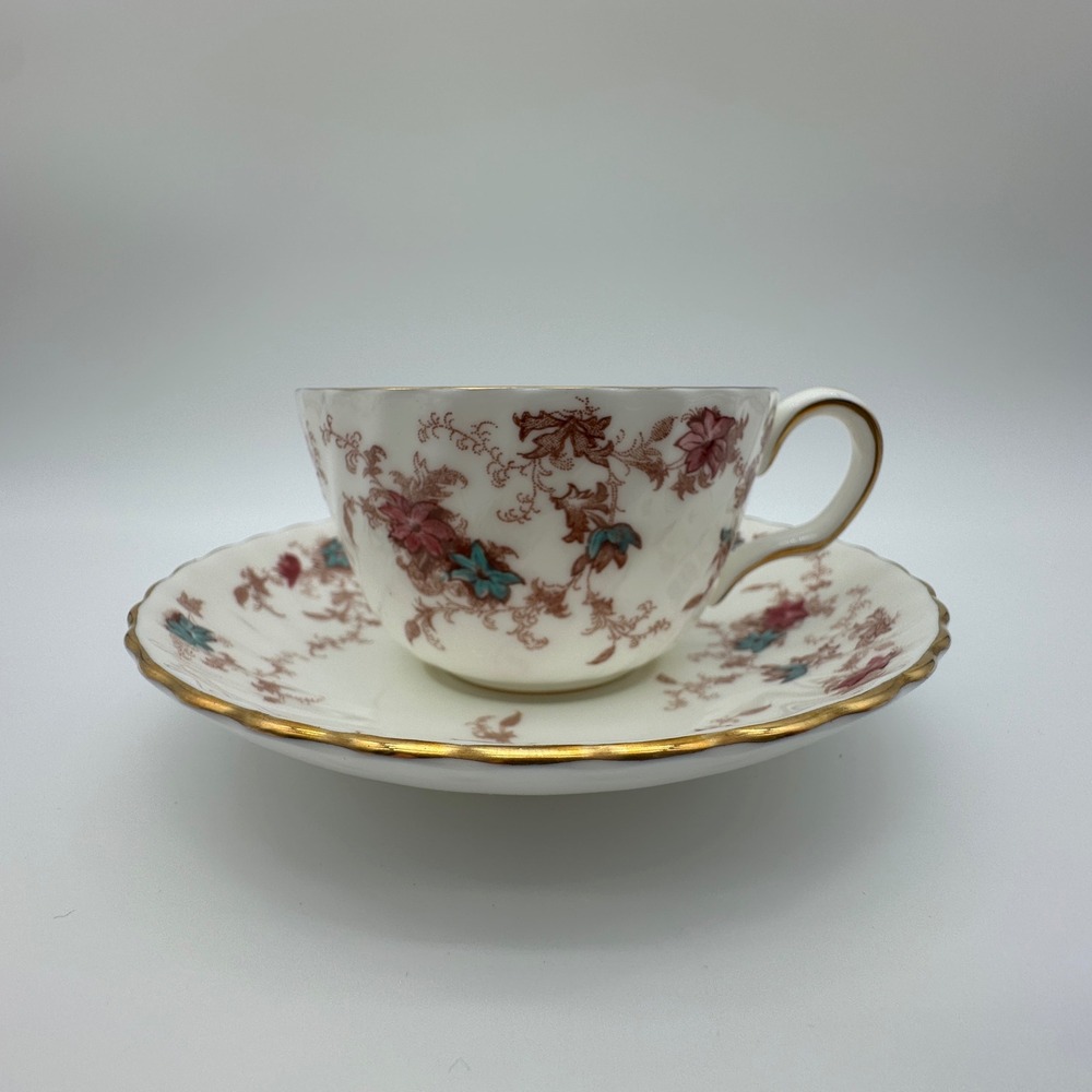 Minton Ancestral S-376 Teacup and Saucer Set Floral Bone China England